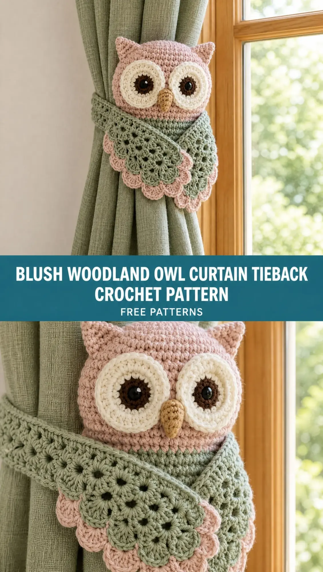 Blush Woodland Owl Curtain Tieback Crochet Pattern