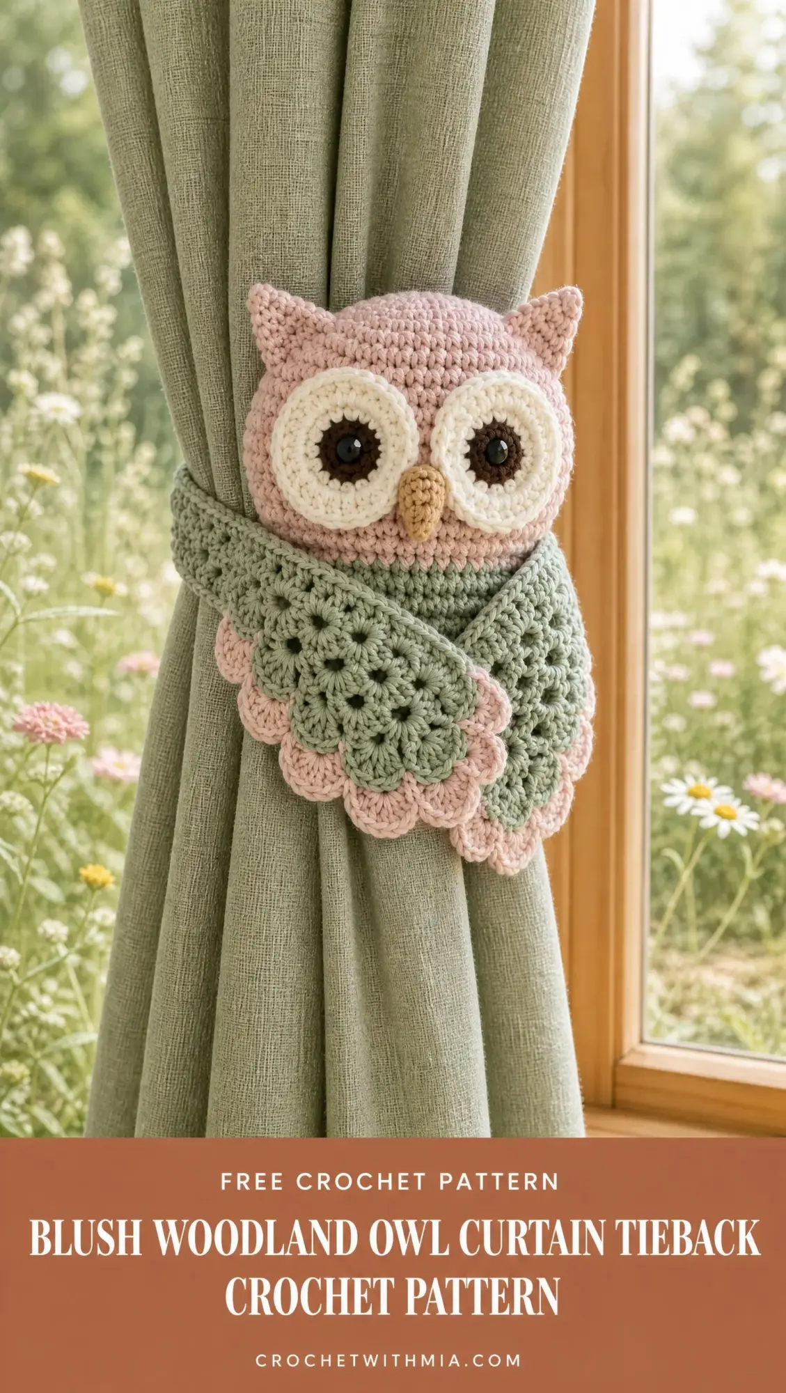Blush Woodland Owl Curtain Tieback Crochet Pattern