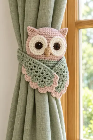 Blush Woodland Owl Curtain Tieback Crochet Pattern