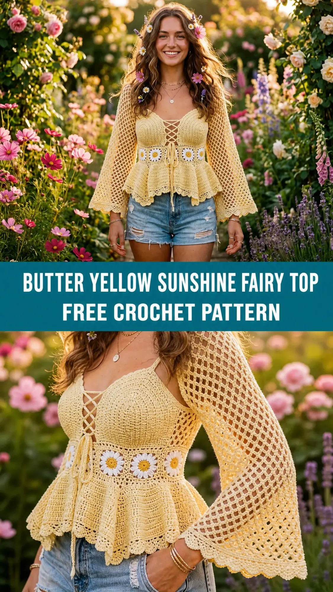 Butter Yellow Sunshine Fairy Top Free Crochet Pattern