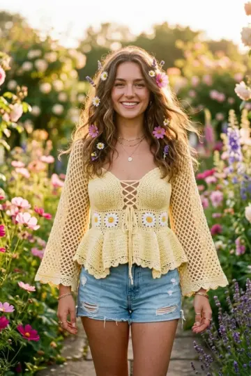 Butter Yellow Sunshine Fairy Top Free Crochet Pattern