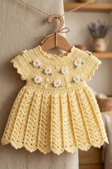 Buttercream Daisy Baby Dress Free Crochet Pattern