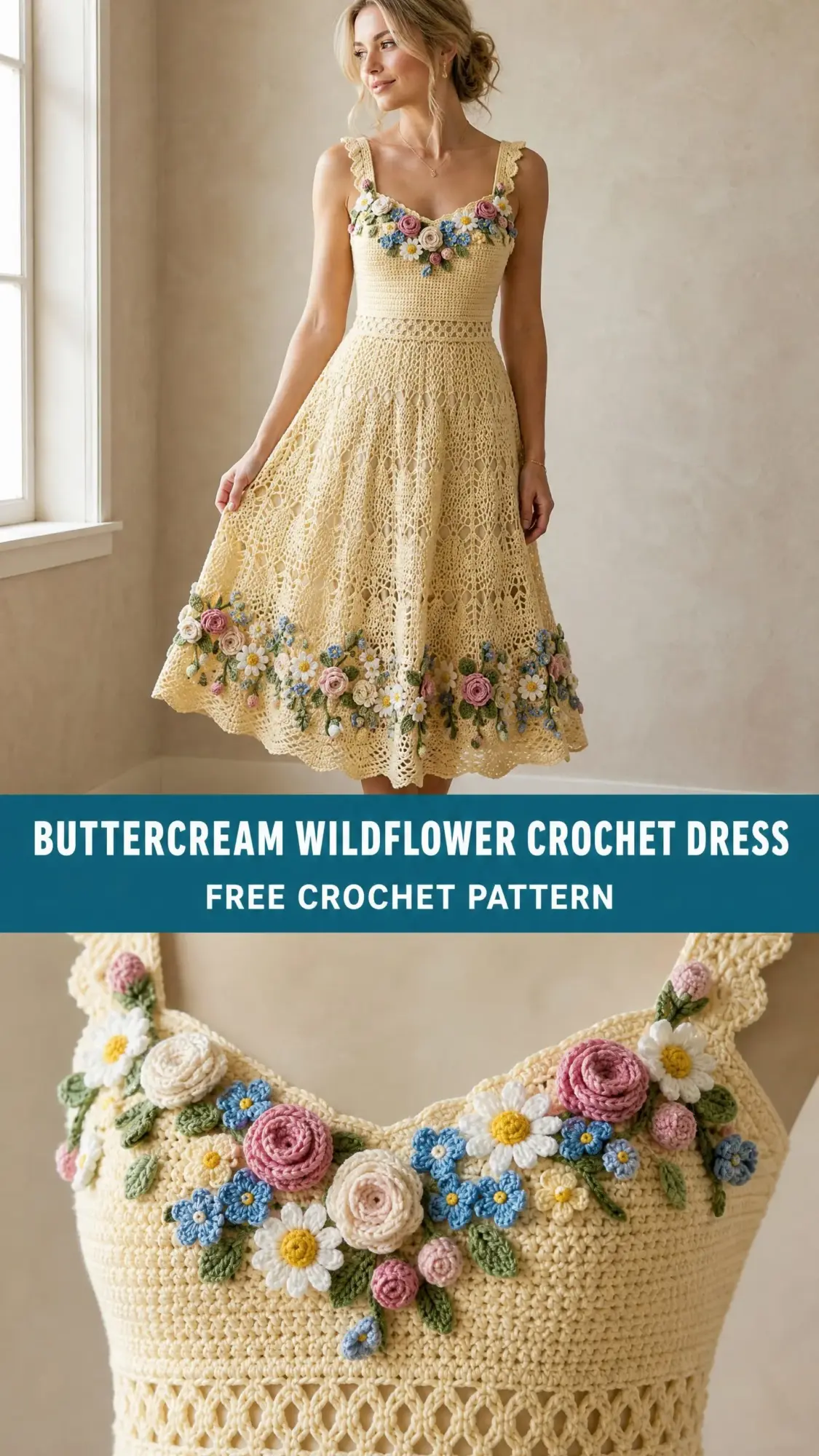Buttercream Wildflower Crochet Dress Free Crochet Pattern