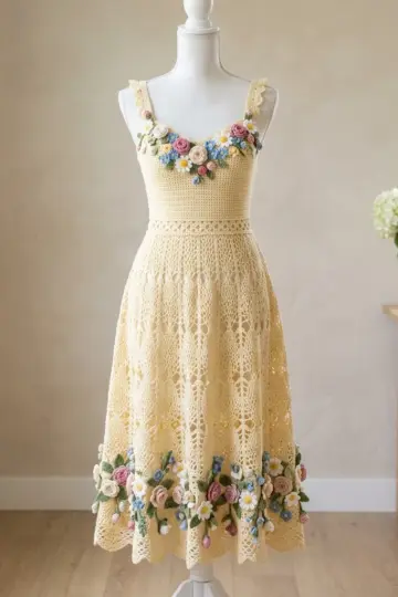 Buttercream Wildflower Crochet Dress Free Crochet Pattern