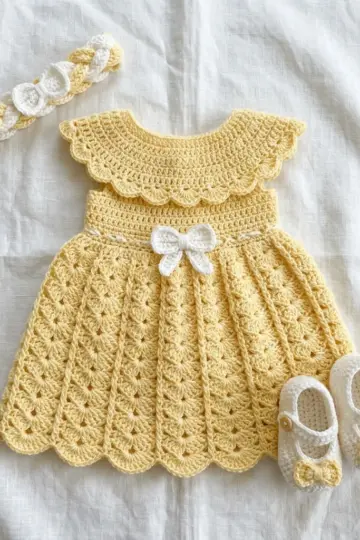 Buttercream Yellow Baby Dress Set Free Crochet Pattern