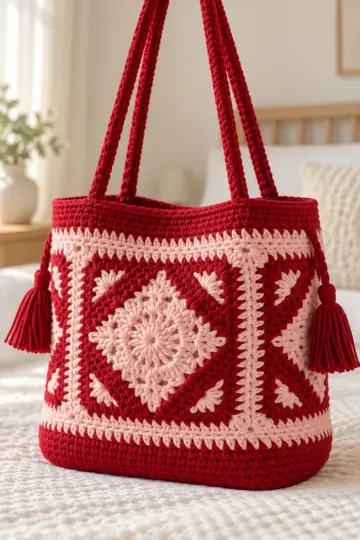 Cherry Diamond Granny Tote Crochet Pattern