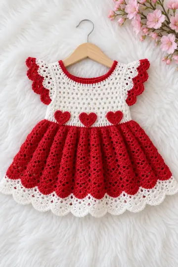 Cherry Heart Baby Dress Crochet Pattern