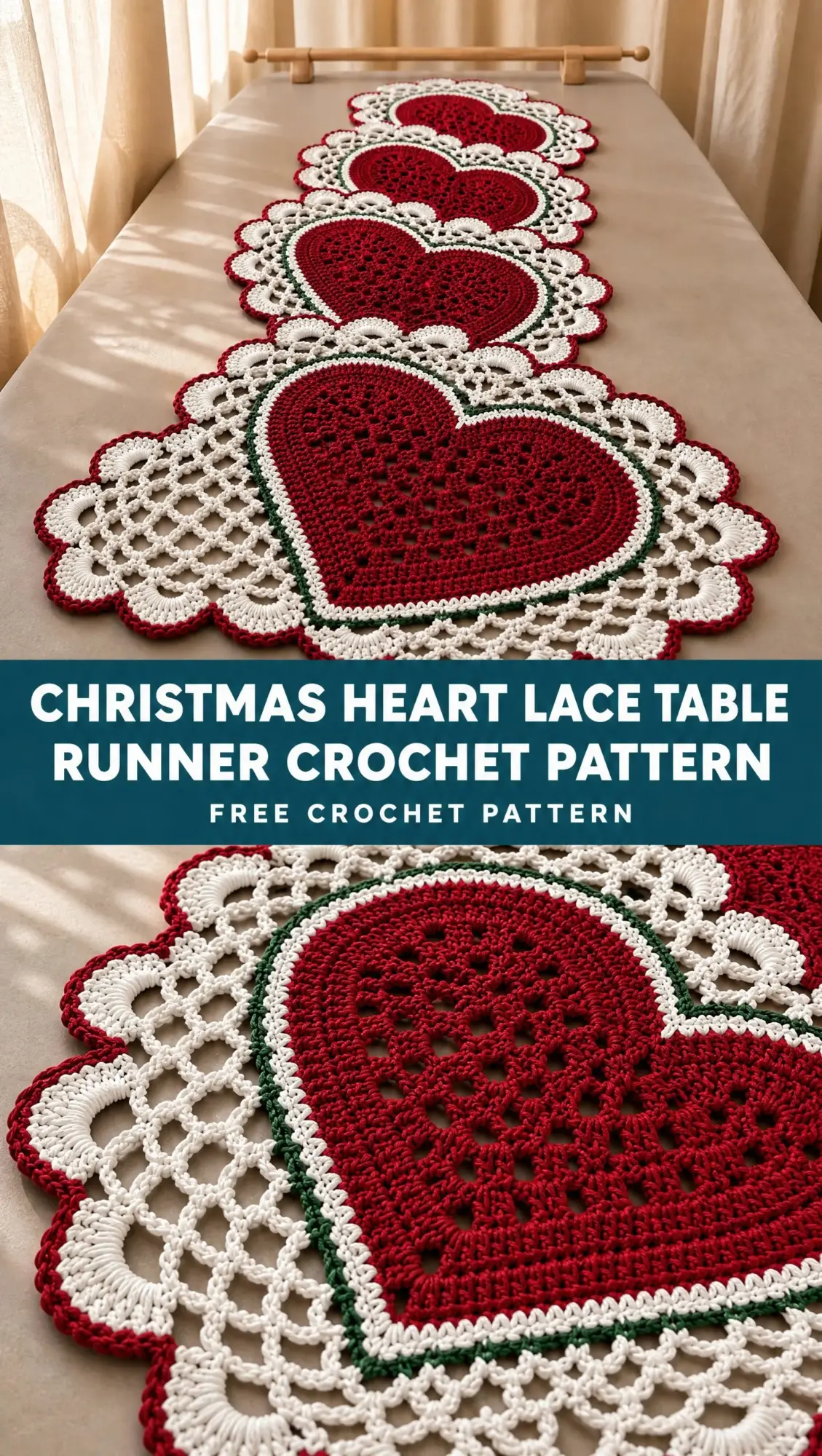 Christmas Heart Lace Table Runner Crochet Pattern