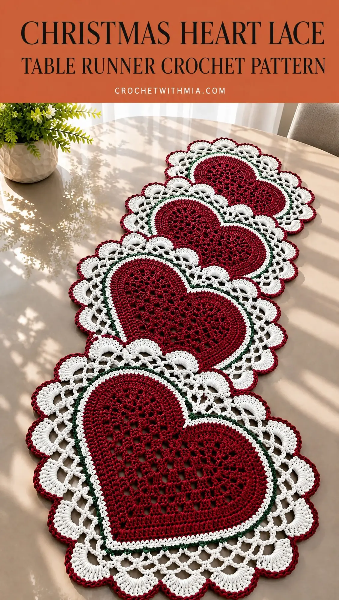 Christmas Heart Lace Table Runner Crochet Pattern