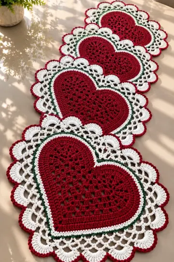 Christmas Heart Lace Table Runner Crochet Pattern