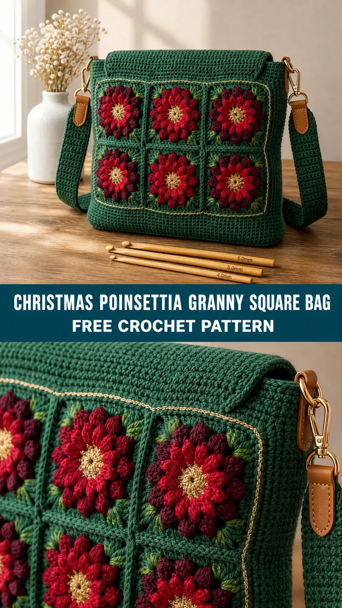 Christmas Poinsettia Granny Square Bag Free Crochet Pattern