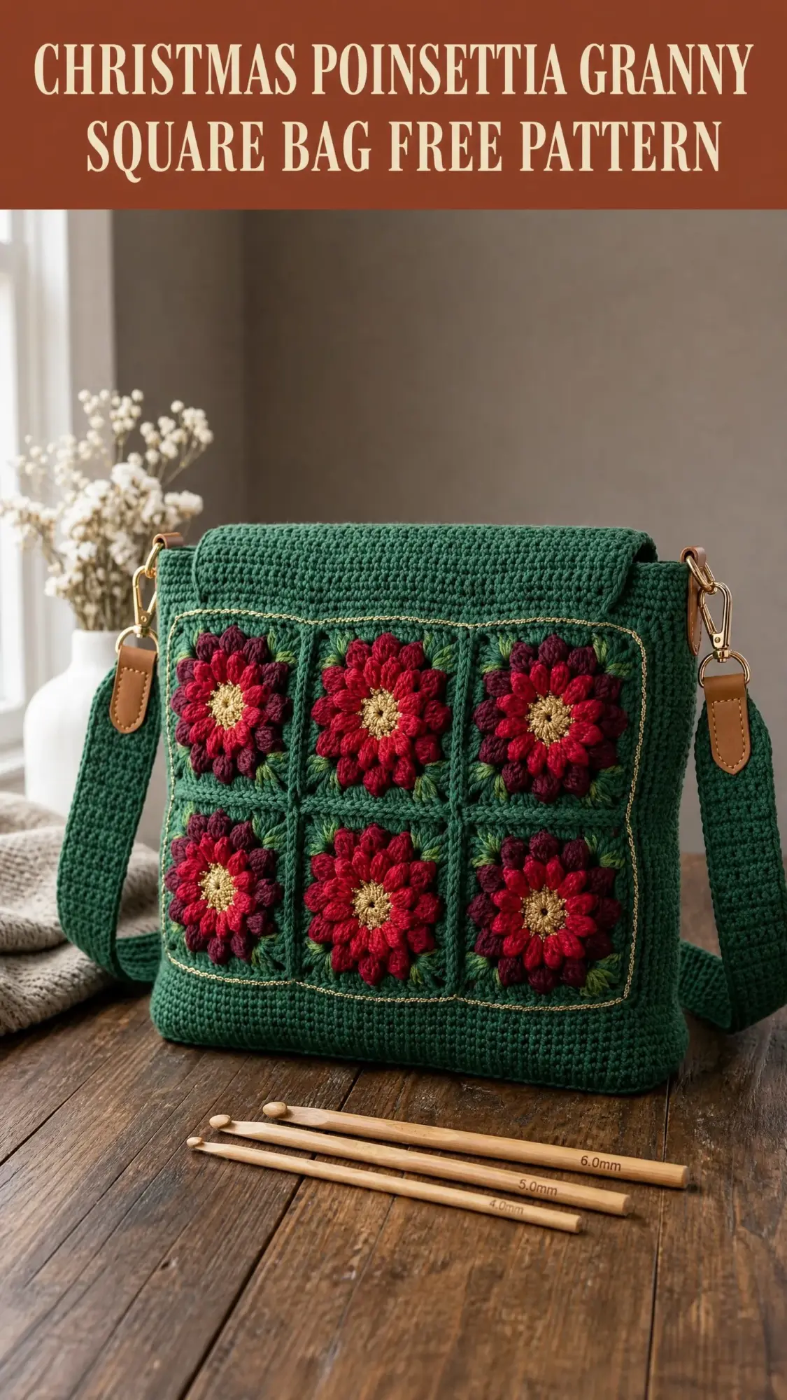 Christmas Poinsettia Granny Square Bag Free Crochet Pattern