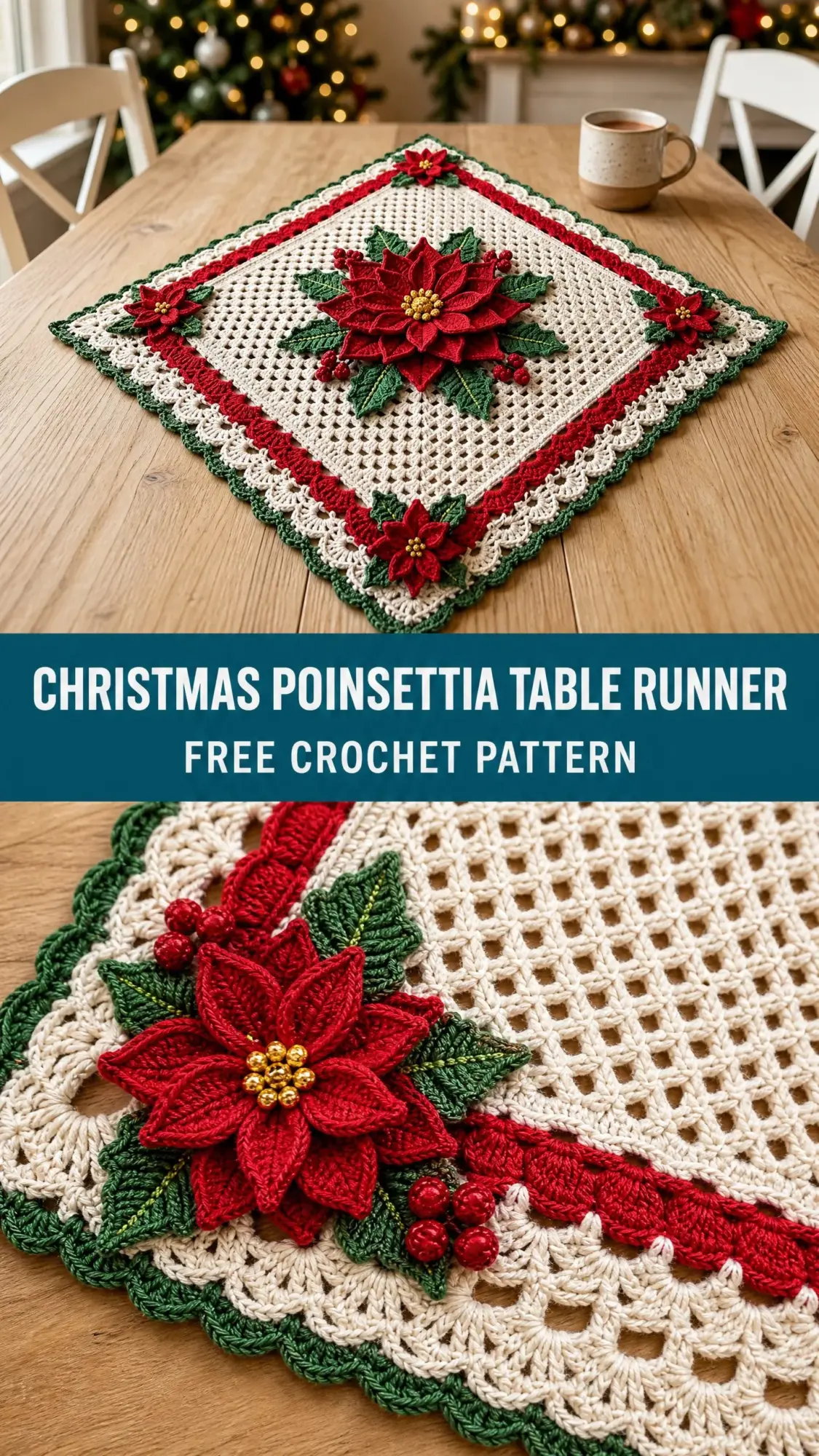 Christmas Poinsettia Table Runner Free Crochet Pattern