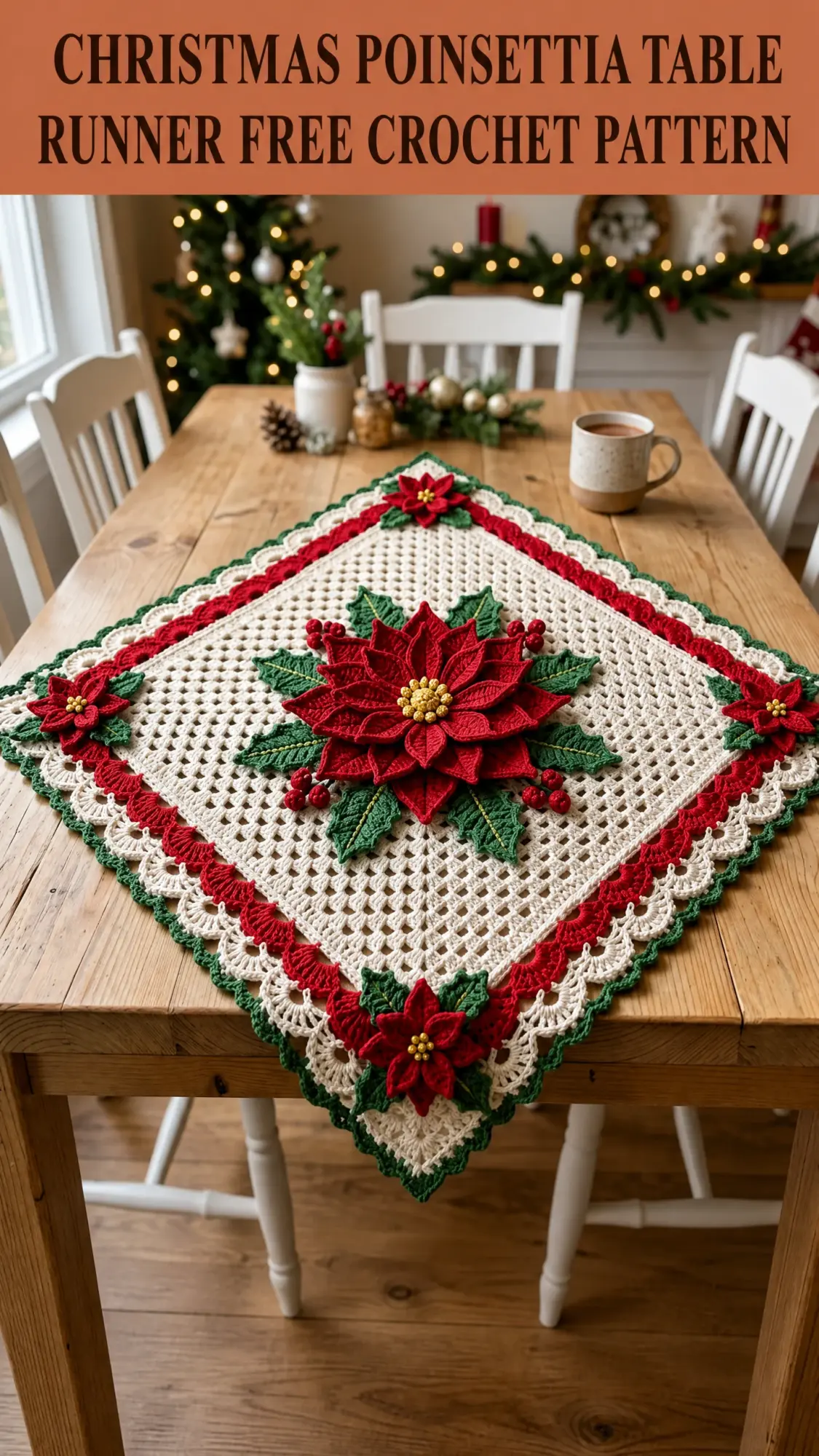 Christmas Poinsettia Table Runner Free Crochet Pattern