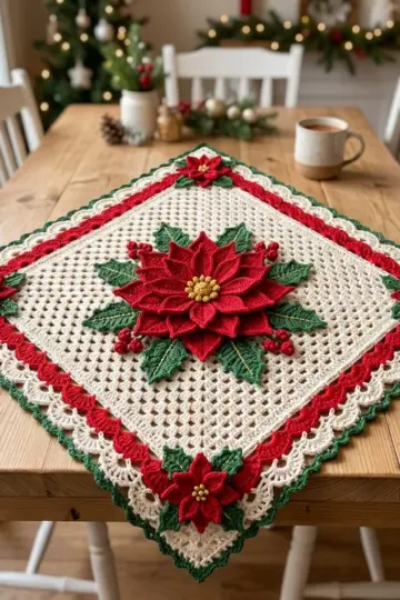 Christmas Poinsettia Table Runner Free Crochet Pattern