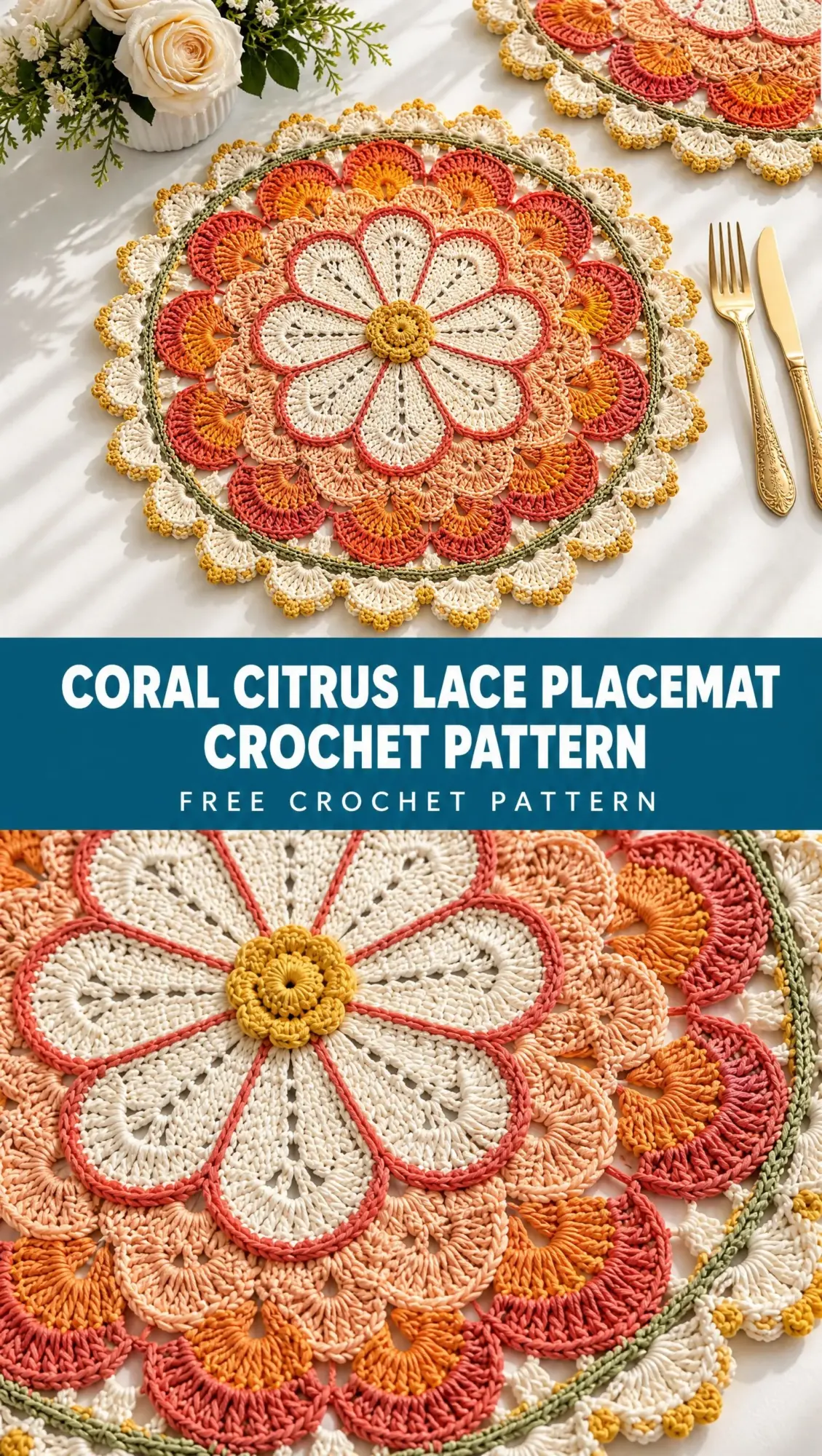 Coral Citrus Lace Placemat Crochet Pattern