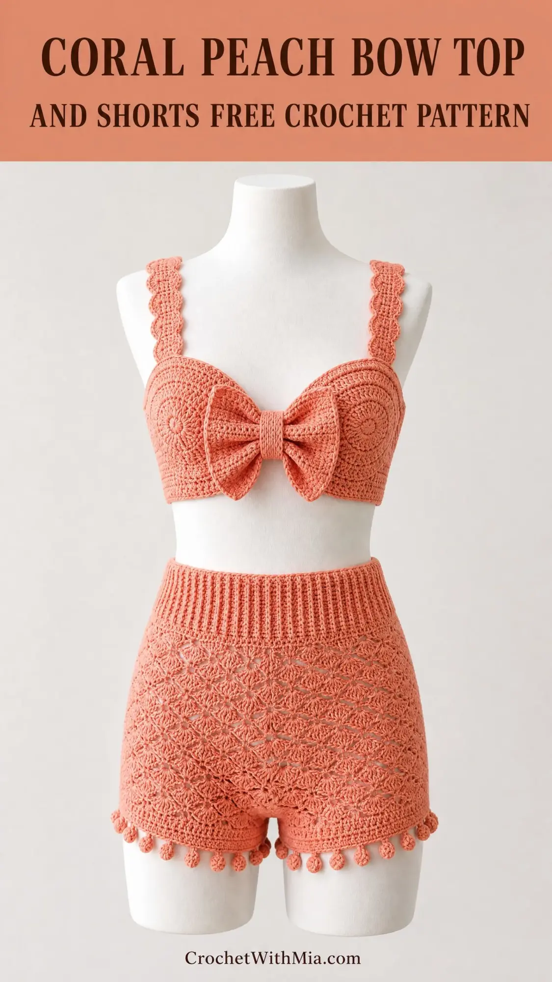 Coral Peach Bow Top and Shorts Free Crochet Pattern