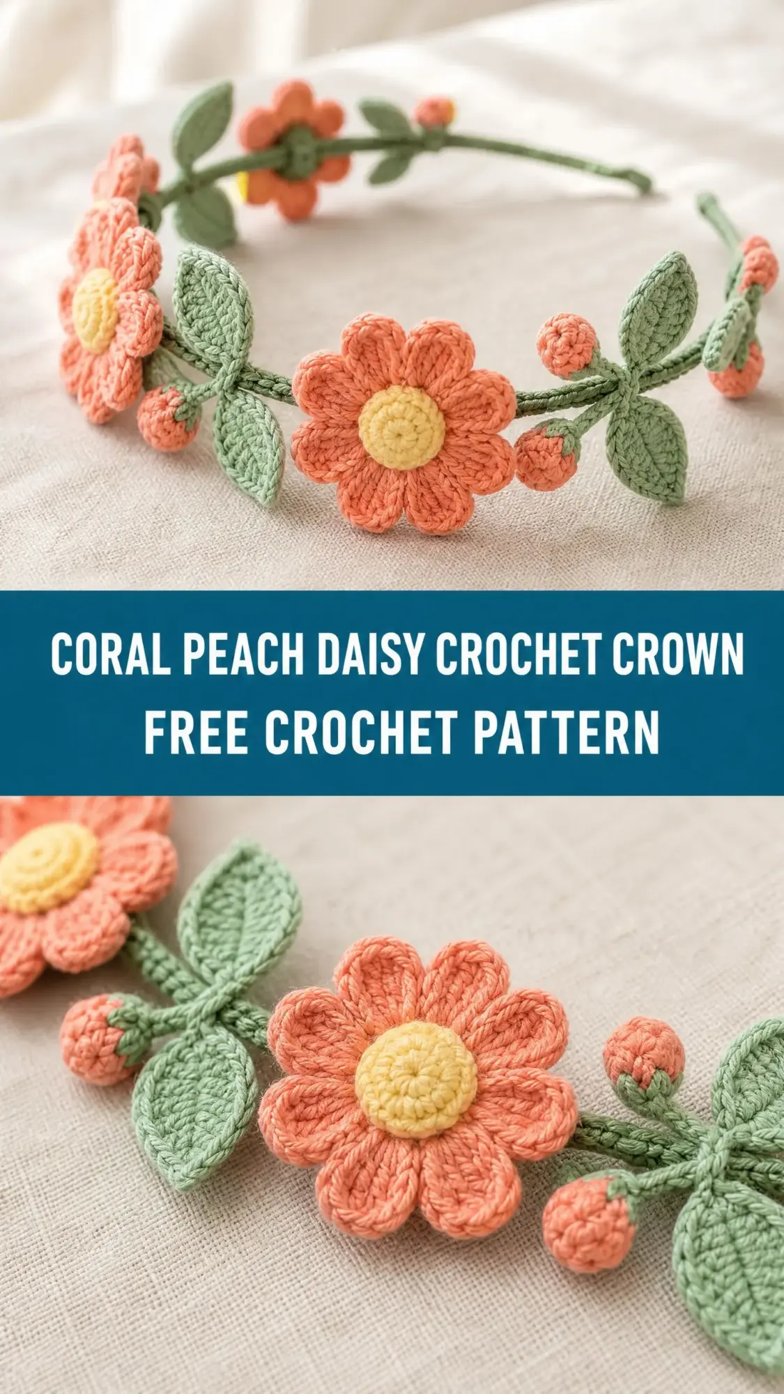 Coral Peach Daisy Crochet Crown Free Crochet Pattern