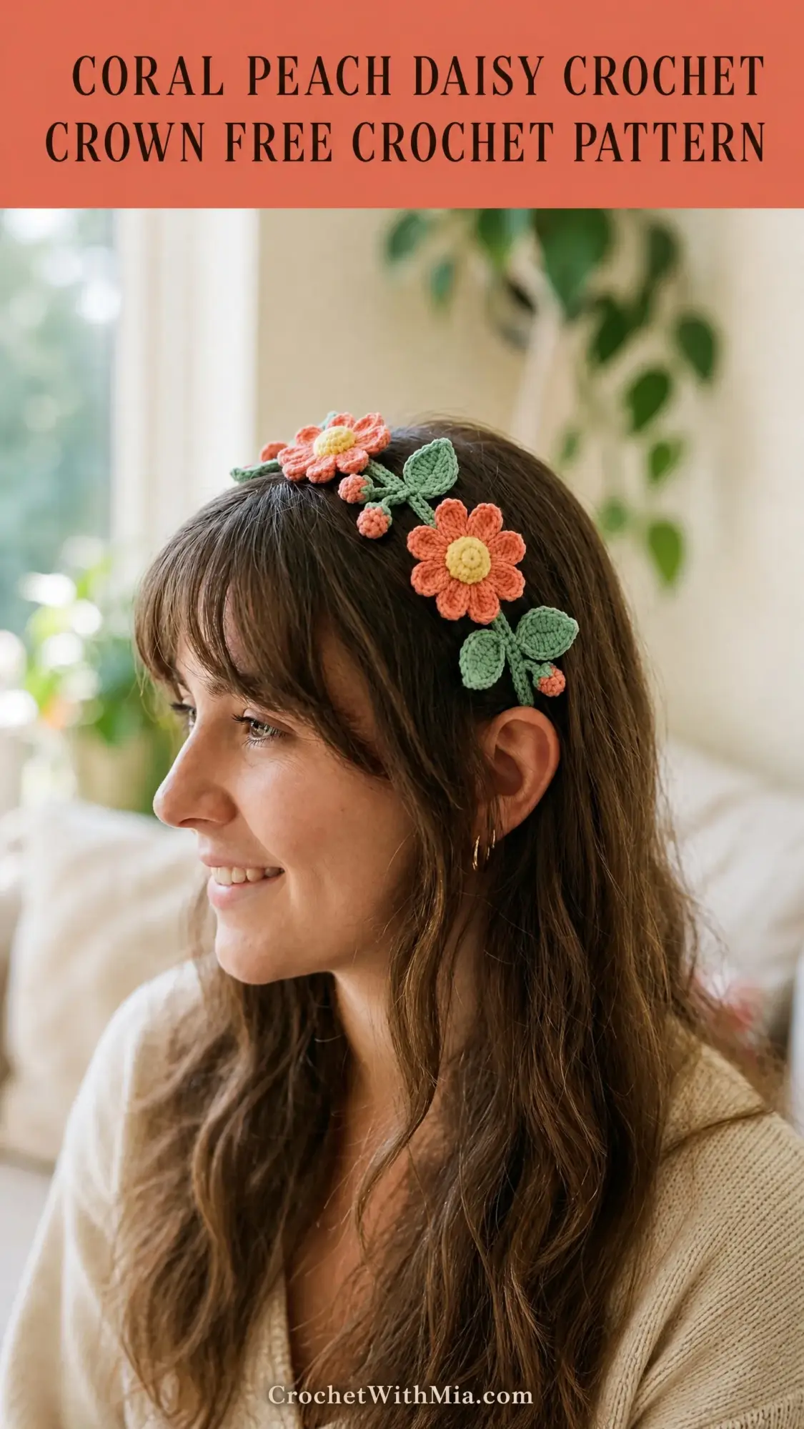 Coral Peach Daisy Crochet Crown Free Crochet Pattern