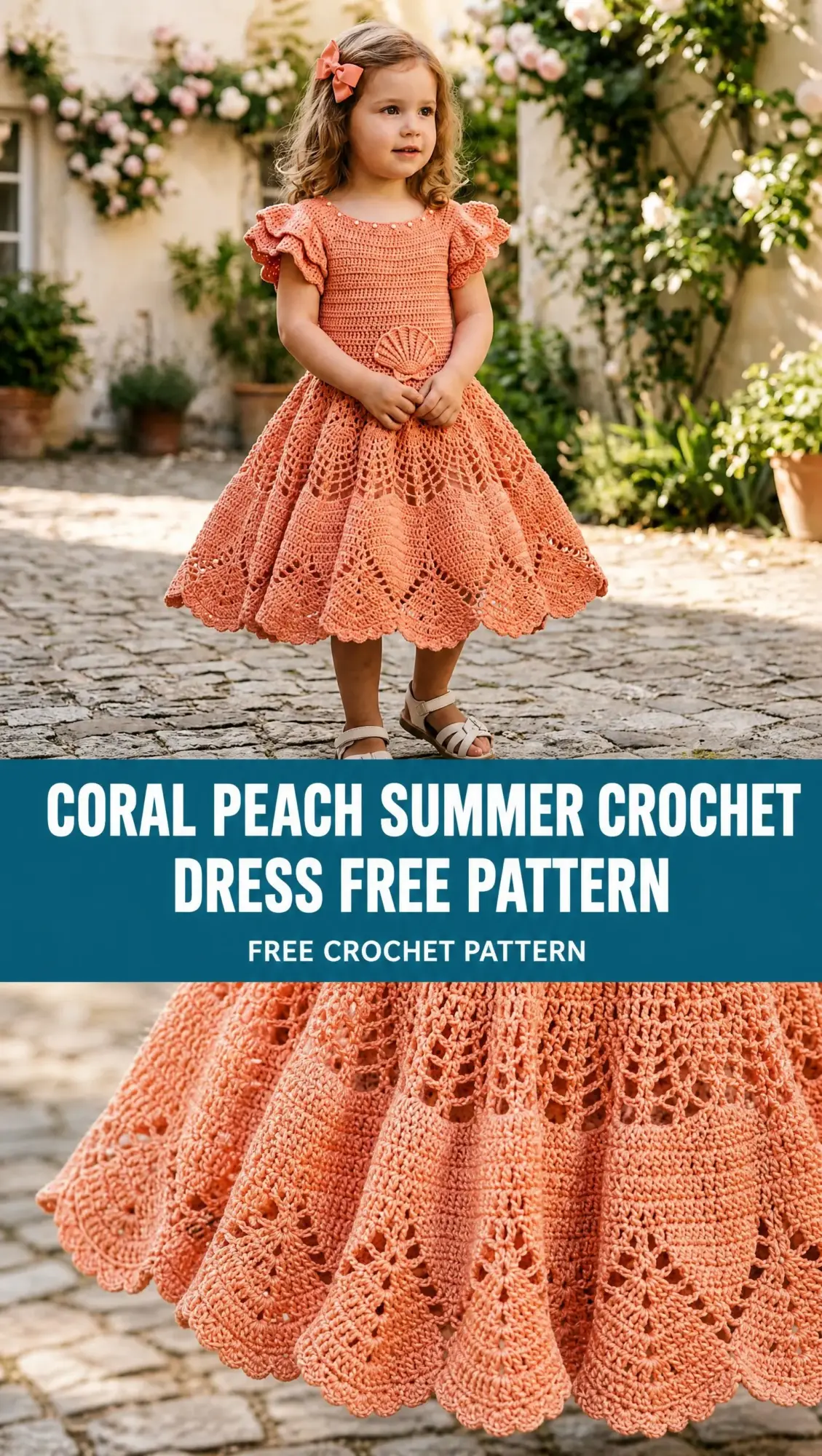 Coral Peach Summer Crochet Dress Free Pattern