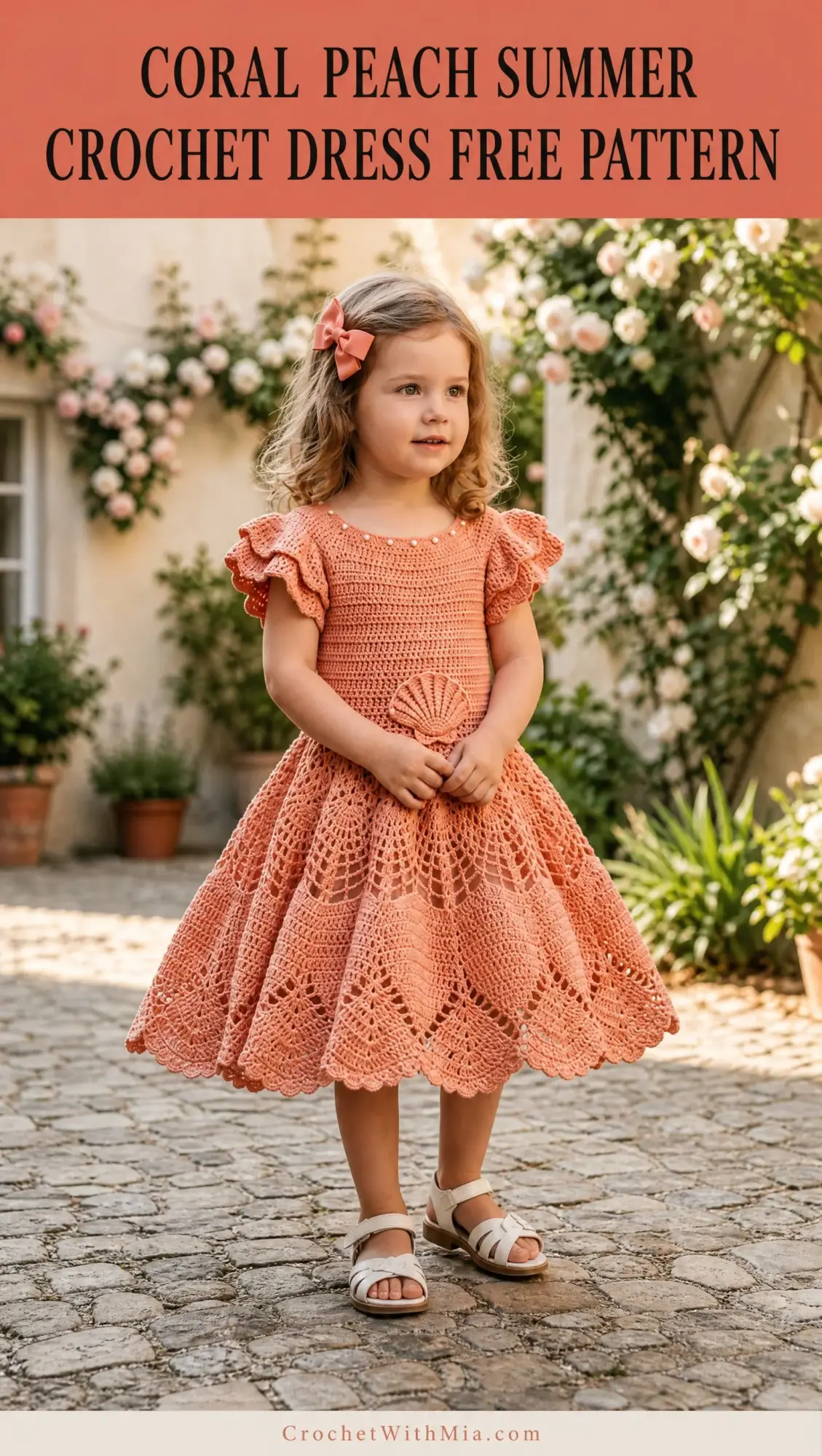 Coral Peach Summer Crochet Dress Free Pattern