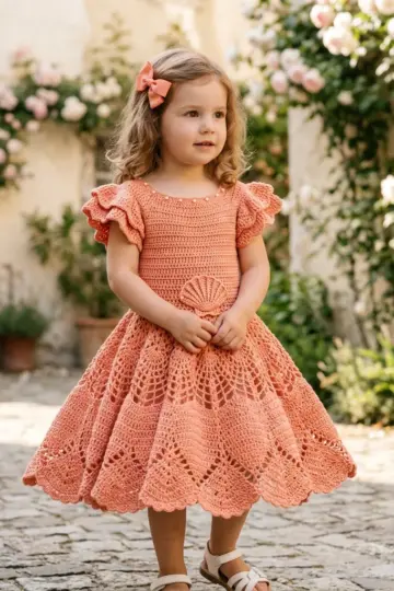 Coral Peach Summer Crochet Dress Free Pattern