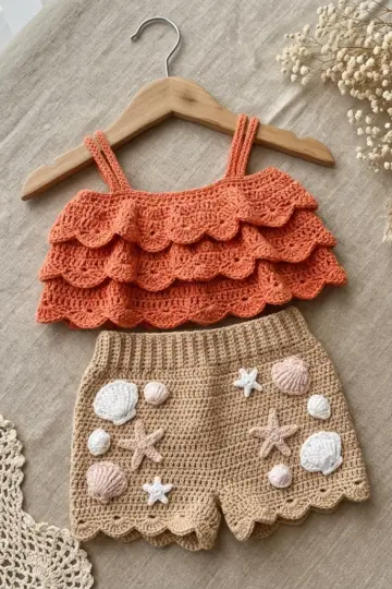 Coral Ruffle Top & Seashell Shorts Pattern