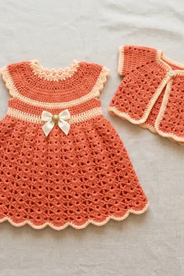 Coral Sunshine Baby Dress Free Crochet Pattern