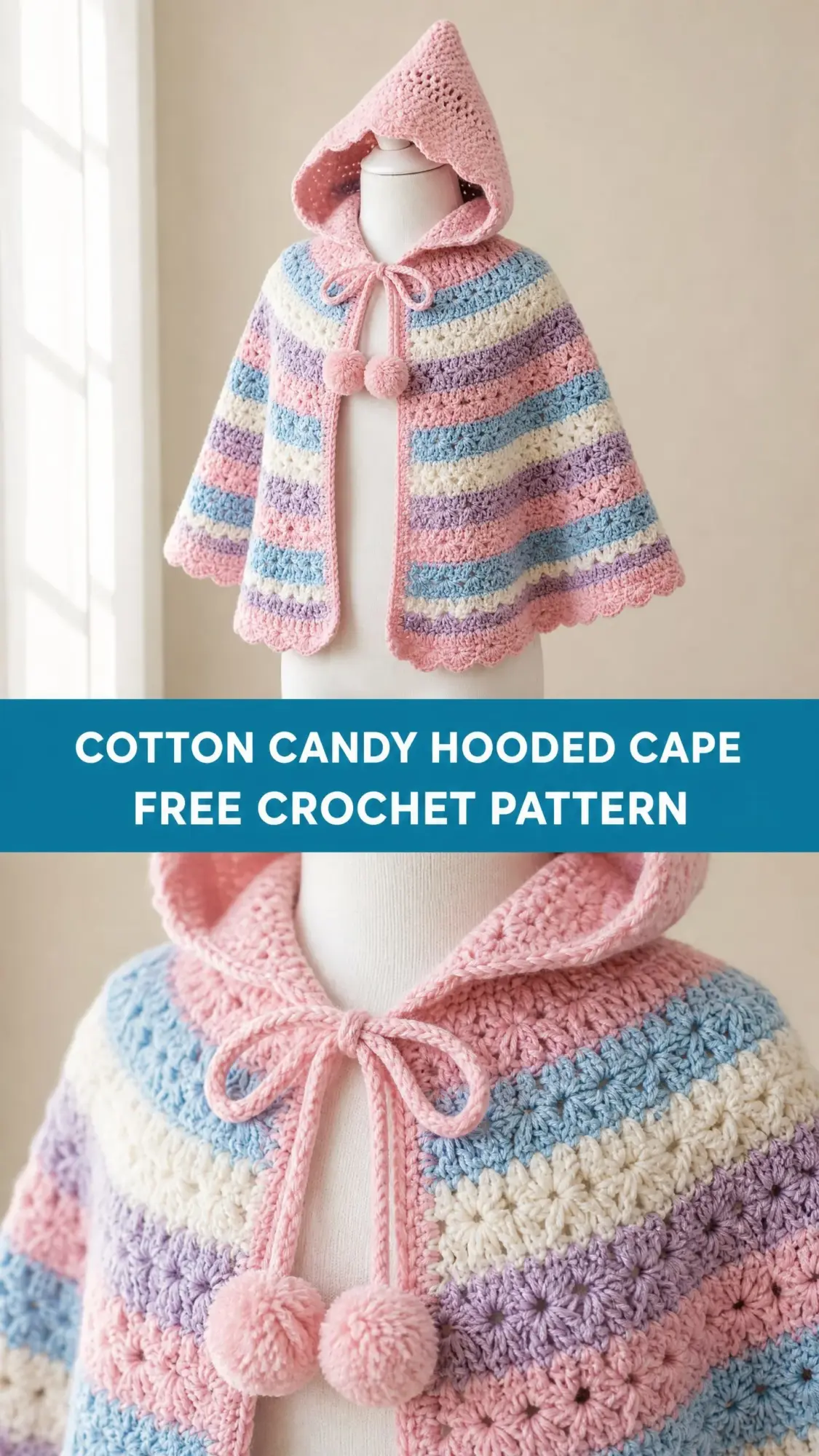 Cotton Candy Hooded Cape Free Crochet Pattern
