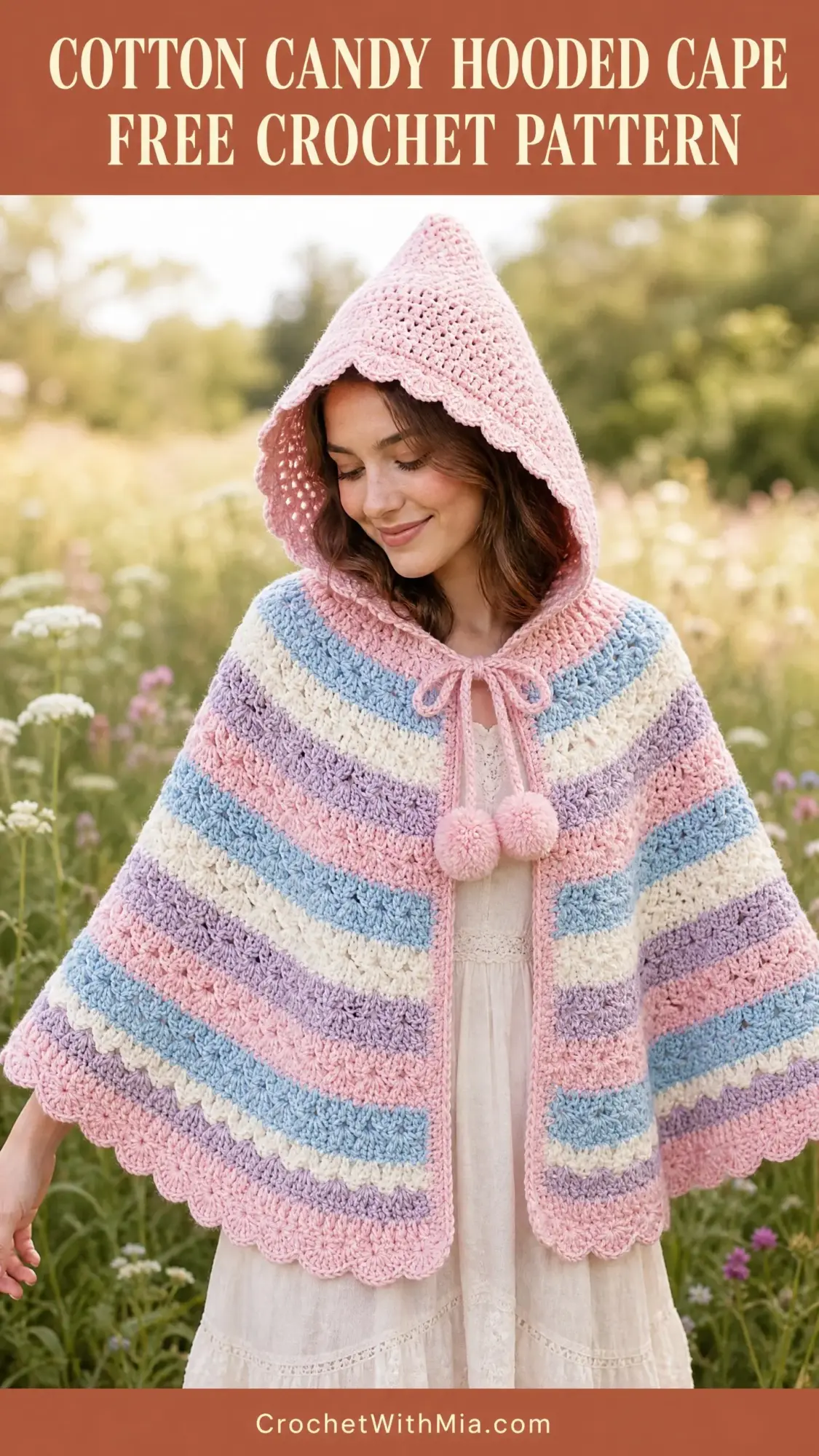 Cotton Candy Hooded Cape Free Crochet Pattern