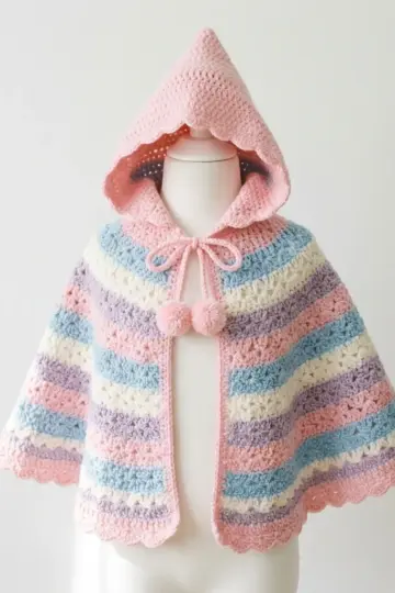 Cotton Candy Hooded Cape Free Crochet Pattern