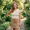 Cream Boho One Shoulder Floral Top Free Crochet Pattern