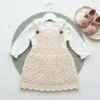 Cream Cable Knit Baby Pinafore Dress Free Crochet Pattern