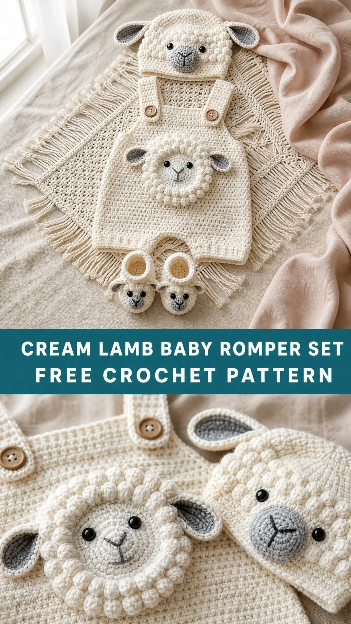 Cream Lamb Baby Romper Set Free Crochet Pattern