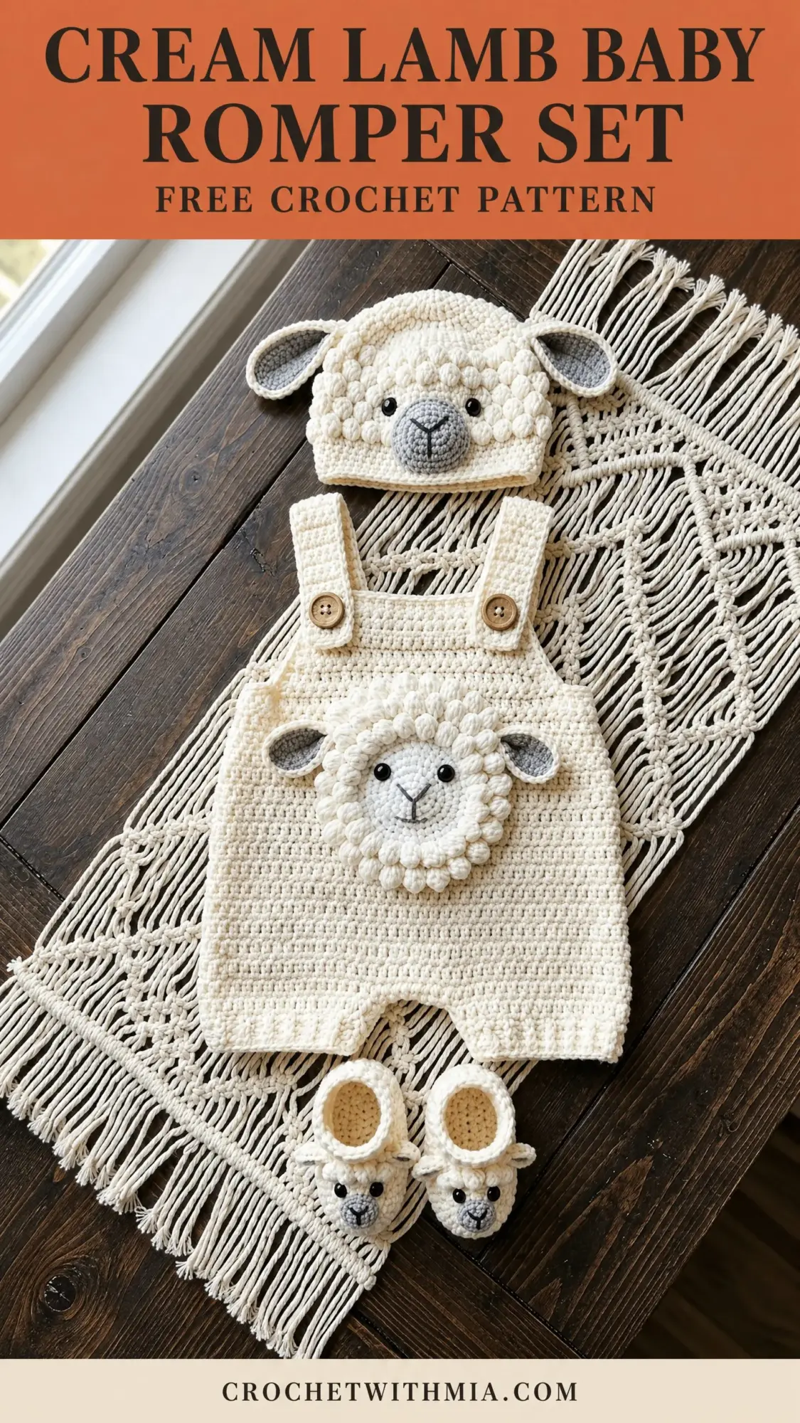 Cream Lamb Baby Romper Set Free Crochet Pattern