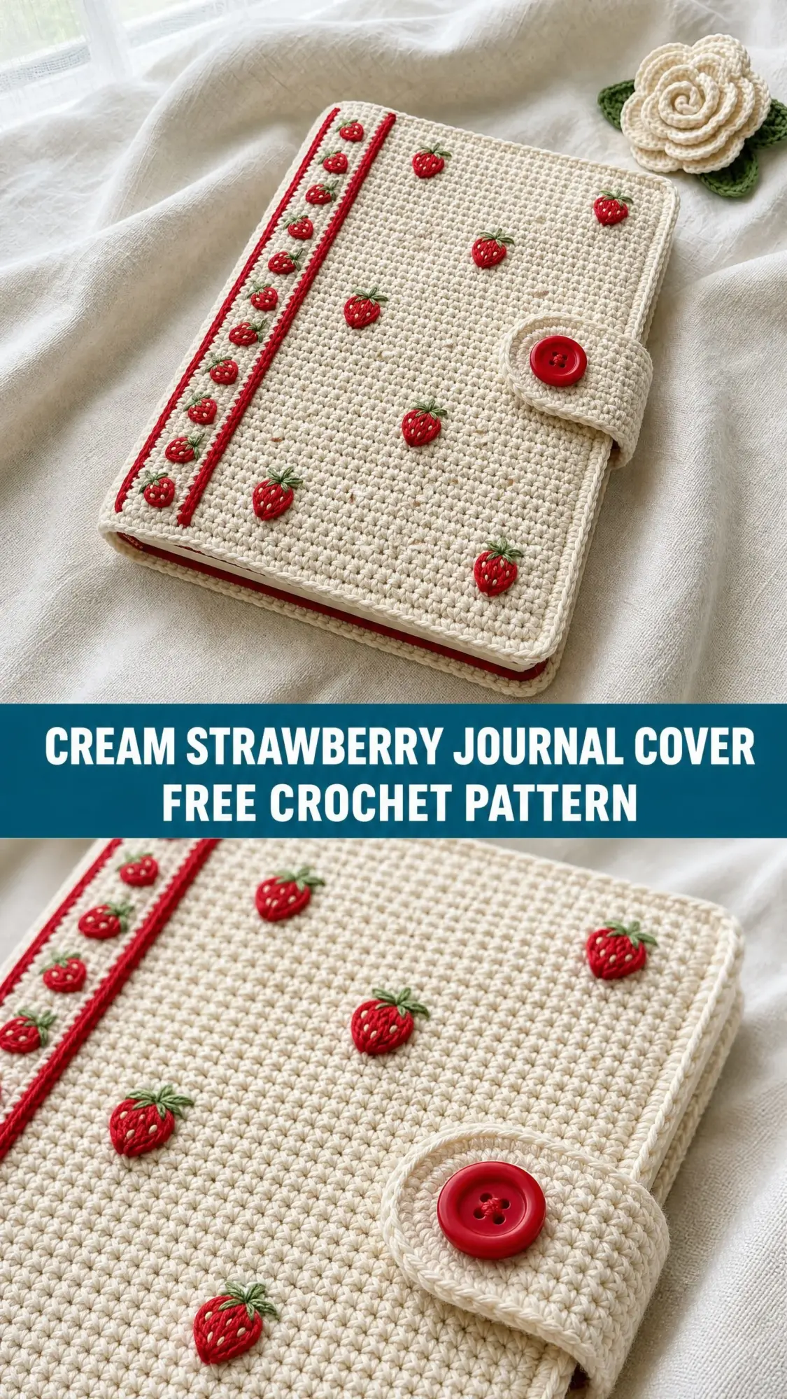 Cream Strawberry Journal Cover Free Crochet Pattern