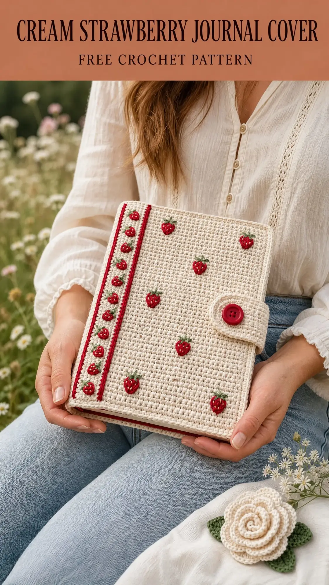 Cream Strawberry Journal Cover Free Crochet Pattern
