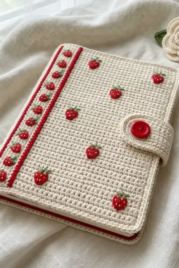 Cream Strawberry Journal Cover Free Crochet Pattern