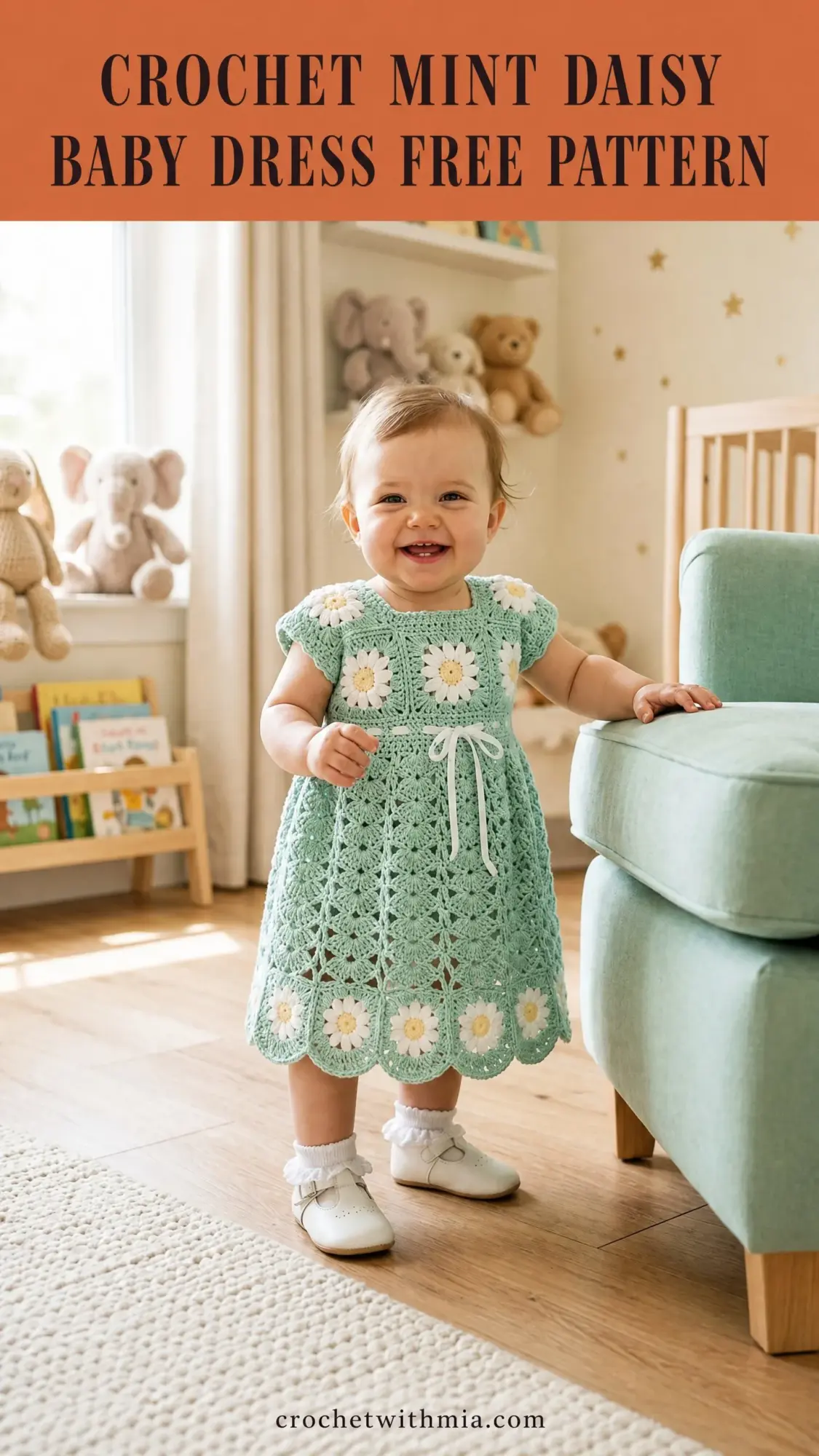 Crochet Mint Daisy Baby Dress Free Pattern