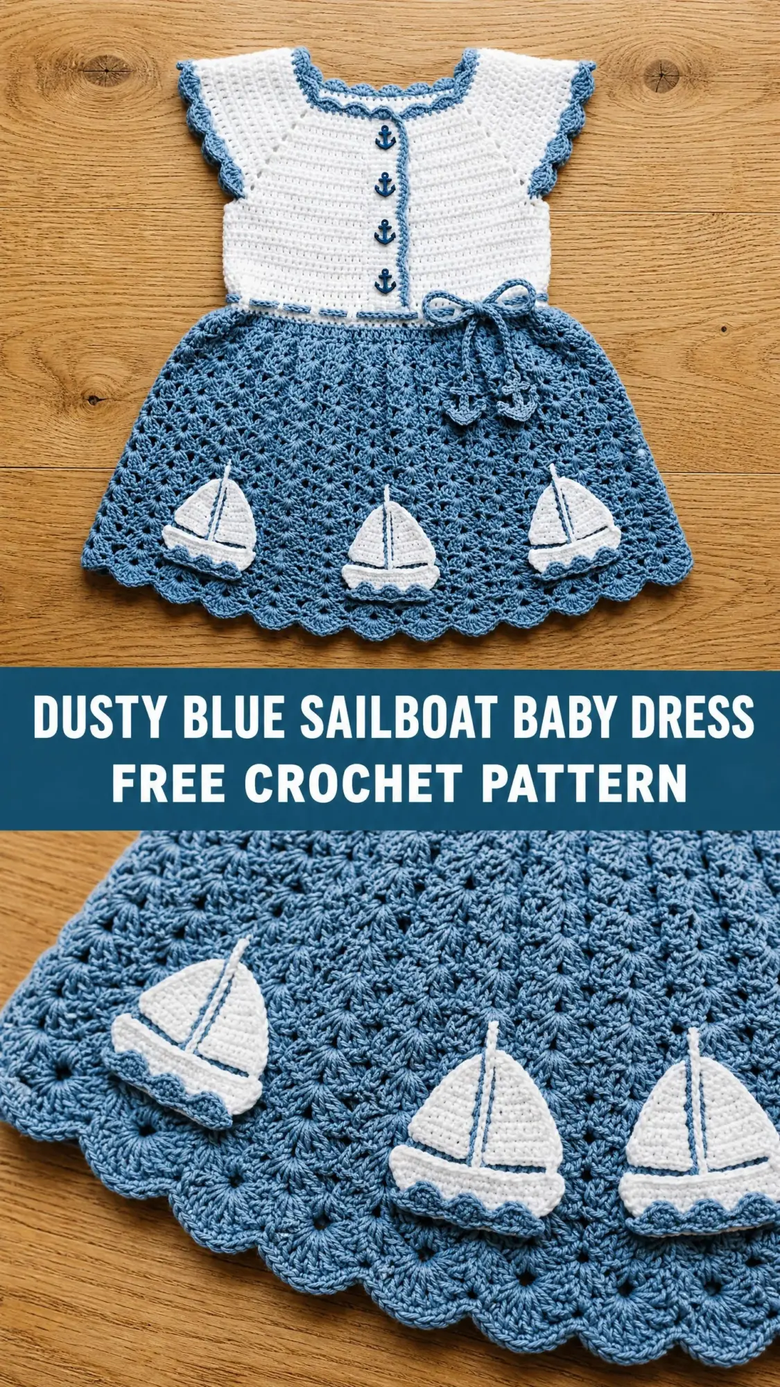 Dusty Blue Sailboat Baby Dress Free Crochet Pattern