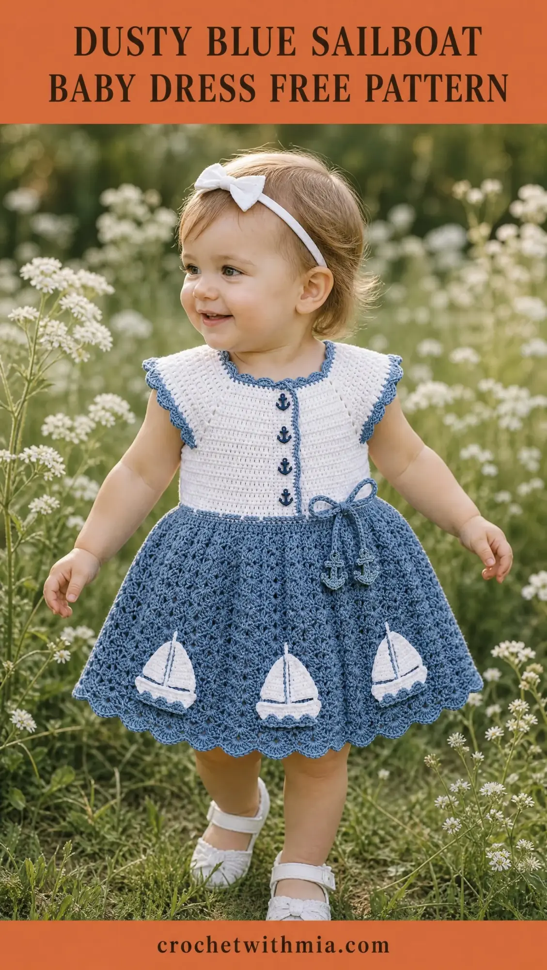Dusty Blue Sailboat Baby Dress Free Crochet Pattern