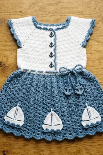 Dusty Blue Sailboat Baby Dress Free Crochet Pattern