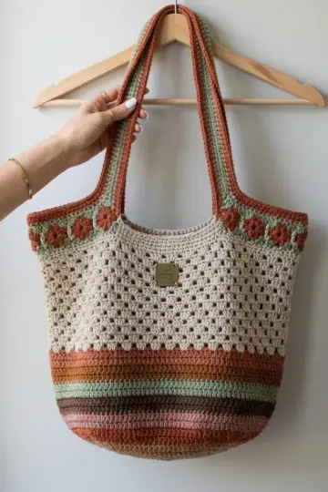 Earthy Boho Granny Tote Free Crochet Pattern