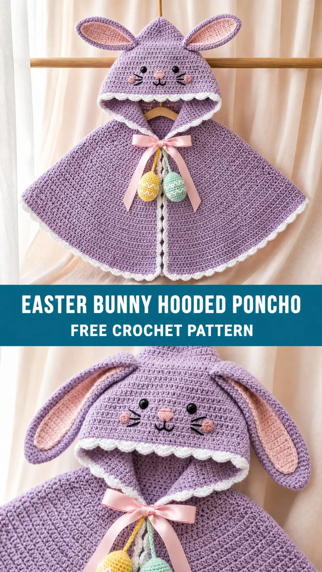 Easter Bunny Hooded Poncho Free Crochet Pattern