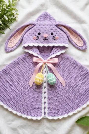 Easter Bunny Hooded Poncho Free Crochet Pattern