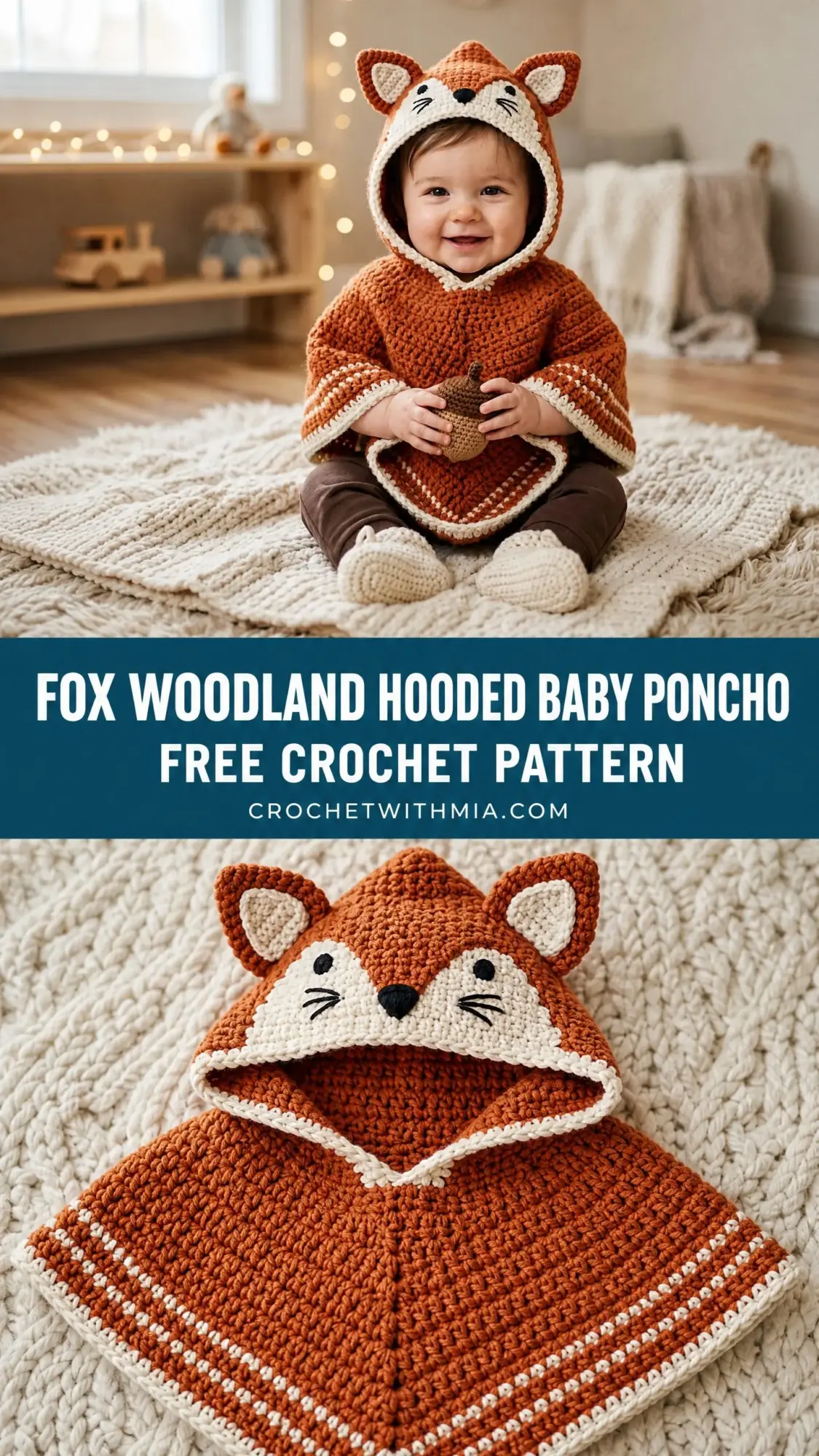 Fox Woodland Hooded Baby Poncho Free Crochet Pattern