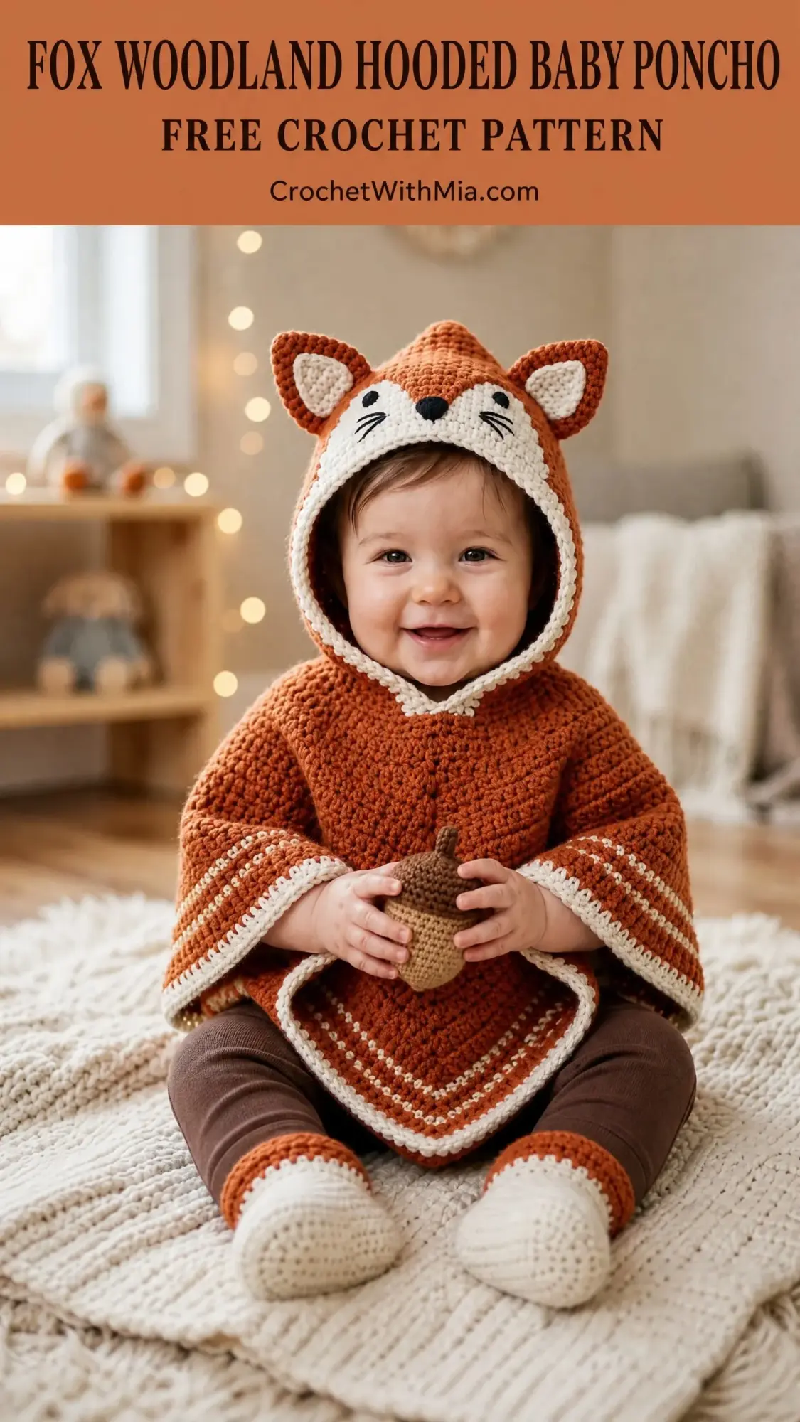 Fox Woodland Hooded Baby Poncho Free Crochet Pattern