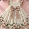 Ivory Champagne Rose Bow Dress Crochet Pattern