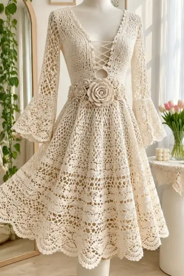 Ivory Pearl Lace Dress Crochet Pattern