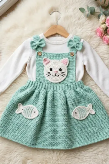 Kitty Cat Pinafore Dress Free Crochet Pattern
